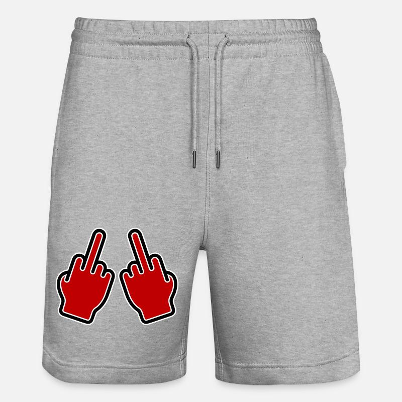 Main en signe du majeur - Short de jogging bio TRAINER Stanley/Stella unisexe - gris chiné