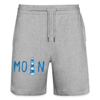 Moin mit Leuchtturm - Stanley/Stella Unisex Bio Joggingshorts Trainer  - Grau meliert - Vorne - Nik (191cm) & Marisol (170cm)