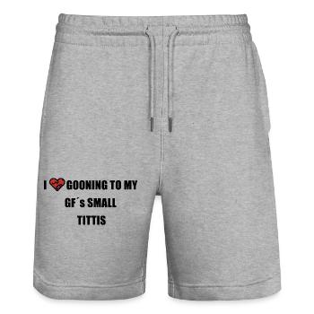 Petits seins, cadeau drôle pour les meilleures amies - Short de jogging bio TRAINER Stanley/Stella unisexe - gris chiné - Devant - Nik (191cm) & Marisol (170cm)