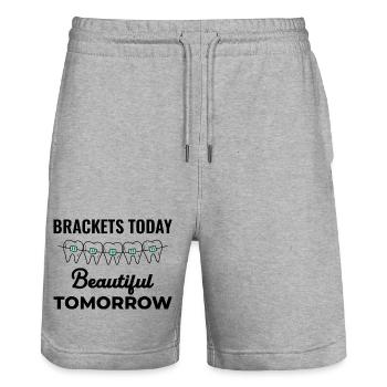 Brackets Today Beautiful Tomorrow Orthodontic  - Stanley/Stella Trainer Unisex Organic Jogging Shorts - heather grey - Front - Nik (191cm) & Marisol (170cm)