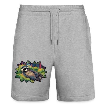 Relaxed raccoon in the color forest - Stanley/Stella Trainer Unisex Organic Jogging Shorts - heather grey - Front - Nik (191cm) & Marisol (170cm)
