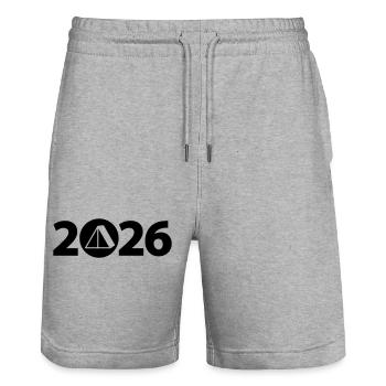 Camping 2026, Camping 2026, Outdoor 2026 - Stanley/Stella Trainer Unisex Organic Jogging Shorts - heather grey - Front - Nik (191cm) & Marisol (170cm)