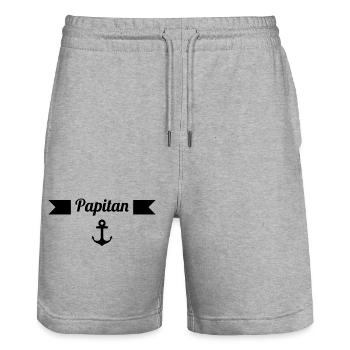 Papitän Anker Kapitän Vatertag Nachwuchs Geburt - Stanley/Stella Unisex Bio Joggingshorts Trainer  - Grau meliert - Vorne - Nik (191cm) & Marisol (170cm)