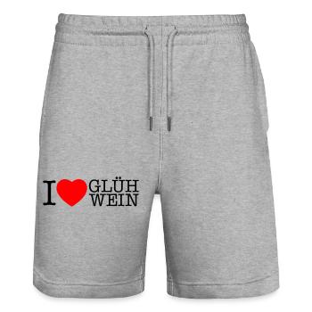 I love Glühwein Weihnachten Spruch - Stanley/Stella Unisex Bio Joggingshorts Trainer  - Grau meliert - Vorne - Nik (191cm) & Marisol (170cm)