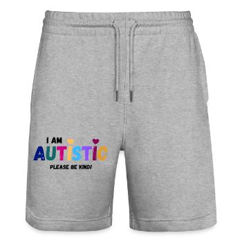 I am autistic - be kind - Stanley/Stella Trainer Unisex Organic Jogging Shorts - heather grey - Front - Nik (191cm) & Marisol (170cm)