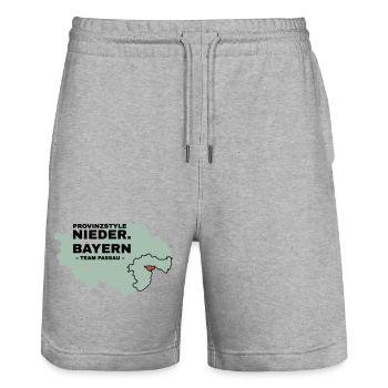 Lower Bavaria | PASSAU - Stanley/Stella Trainer Unisex Organic Jogging Shorts - heather grey - Front - Nik (191cm) & Marisol (170cm)