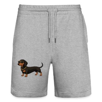 Dackel mit Goldkette und Sonnenbrille - Stanley/Stella Unisex Bio Joggingshorts Trainer  - Grau meliert - Vorne - Nik (191cm) & Marisol (170cm)
