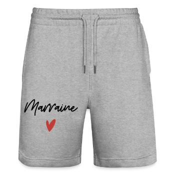 Godmother heart gift idea - Stanley/Stella Trainer Unisex Organic Jogging Shorts - heather grey - Front - Nik (191cm) & Marisol (170cm)