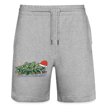 Weihnachtsbaum auf einem Schlitten - Stanley/Stella Unisex Bio Joggingshorts Trainer  - Grau meliert - Vorne - Nik (191cm) & Marisol (170cm)