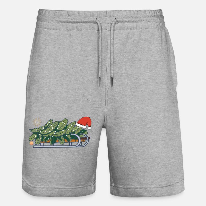 Weihnachtsbaum auf einem Schlitten - Stanley/Stella Unisex Bio Joggingshorts Trainer  - Grau meliert