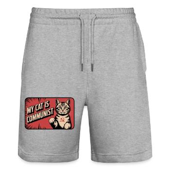 My Cat is Communist - Funny Cat PropagandaT-Shirt - Stanley/Stella Trainer Unisex Organic Jogging Shorts - heather grey - Front - Nik (191cm) & Marisol (170cm)
