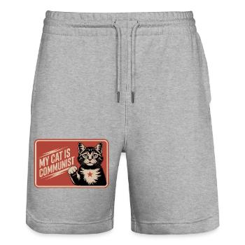 Mon chat est communiste - Drôle de Chat PropagandeT-Shirt - Short de jogging bio TRAINER Stanley/Stella unisexe - gris chiné - Devant - Nik (191cm) & Marisol (170cm)