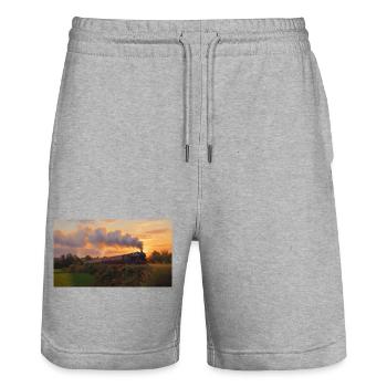Train à vapeur du coucher du soleil - Short de jogging bio TRAINER Stanley/Stella unisexe - gris chiné - Devant - Nik (191cm) & Marisol (170cm)