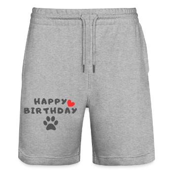 Joyeux anniversaire chien - Short de jogging bio TRAINER Stanley/Stella unisexe - gris chiné - Devant - Nik (191cm) & Marisol (170cm)