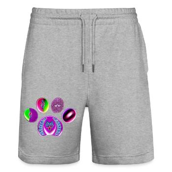 Neon Juwel Kreis Druck - Stanley/Stella Unisex Bio Joggingshorts Trainer  - Grau meliert - Vorne - Nik (191cm) & Marisol (170cm)