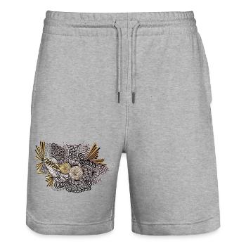 Goldene Blüten Ornamente Kontrast - Stanley/Stella Unisex Bio Joggingshorts Trainer  - Grau meliert - Vorne - Nik (191cm) & Marisol (170cm)