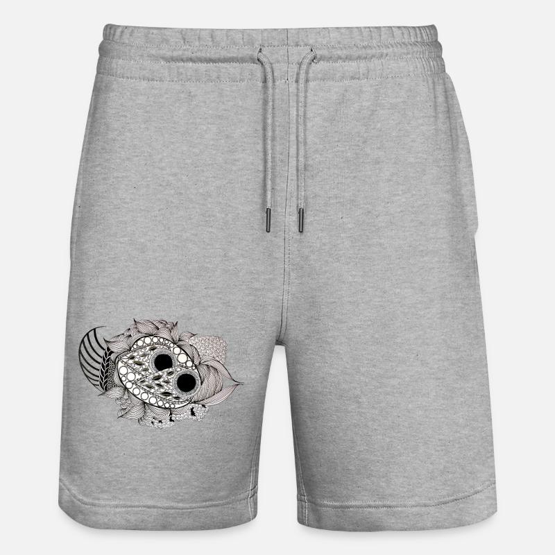 Black and White Mandala Fish Pattern - Stanley/Stella Trainer Unisex Organic Jogging Shorts - heather grey