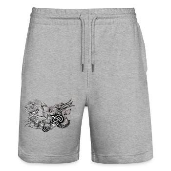 Black and White River Floral Pattern - Stanley/Stella Trainer Unisex Organic Jogging Shorts - heather grey - Front - Nik (191cm) & Marisol (170cm)