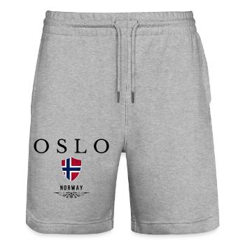 Souvenir Oslo, Oslo Norway - Stanley/Stella Trainer Unisex Organic Jogging Shorts - heather grey - Front - Nik (191cm) & Marisol (170cm)