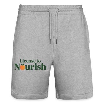 LIZENZ ZUM ERNÄHREN Registrierter Ernährungsberater - Stanley/Stella Unisex Bio Joggingshorts Trainer  - Grau meliert - Vorne - Nik (191cm) & Marisol (170cm)