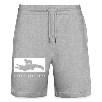 Joyeux anniversaire Capybara Joyeux anniversaire - Short de jogging bio TRAINER Stanley/Stella unisexe - gris chiné - Devant - Nik (191cm) & Marisol (170cm)