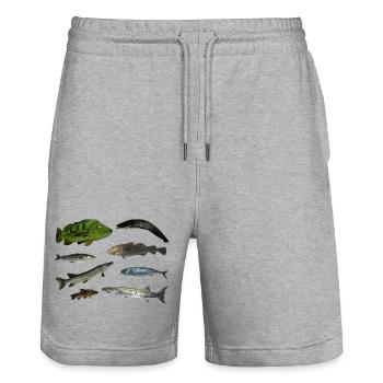 Fische - Stanley/Stella Unisex Bio Joggingshorts Trainer  - Grau meliert - Vorne - Nik (191cm) & Marisol (170cm)