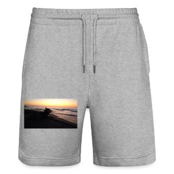 Dog on the beach sunset - Stanley/Stella Trainer Unisex Organic Jogging Shorts - heather grey - Front - Nik (191cm) & Marisol (170cm)