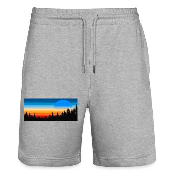 Forest sunset in colorful streaks - Stanley/Stella Trainer Unisex Organic Jogging Shorts - heather grey - Front - Nik (191cm) & Marisol (170cm)