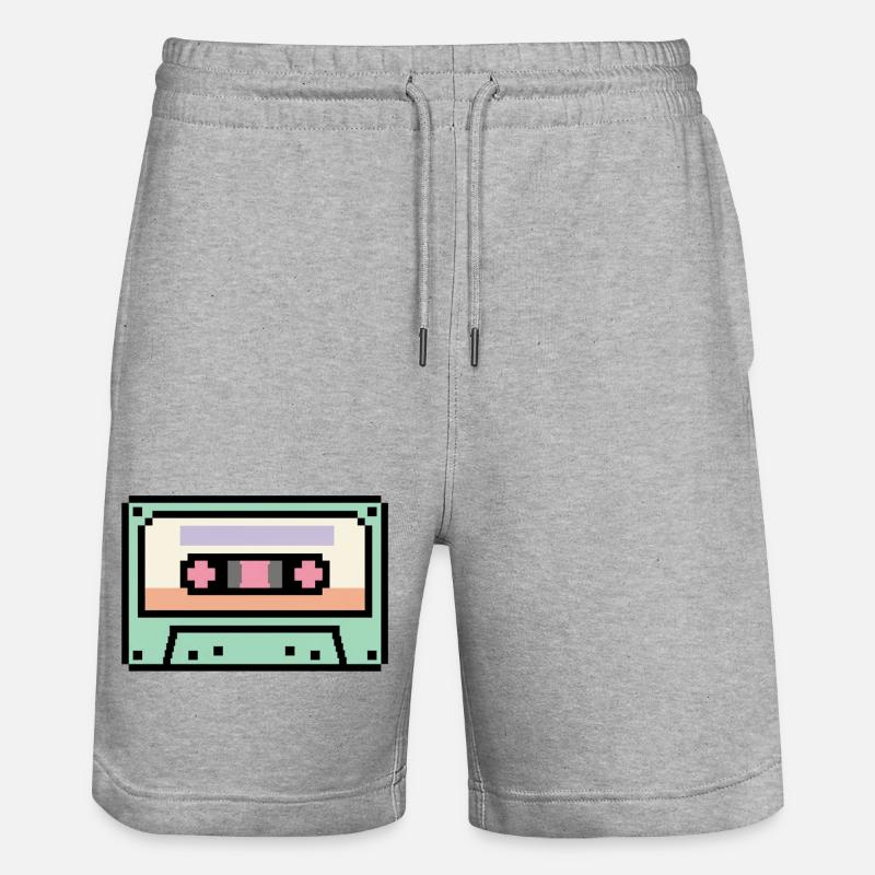 Cassette rétro 8 bits pixel art - Short de jogging bio TRAINER Stanley/Stella unisexe - gris chiné