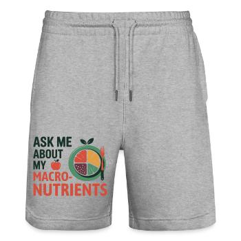 Frag mich nach meinem Makronährstoff-Ernährungsberater - Stanley/Stella Unisex Bio Joggingshorts Trainer  - Grau meliert - Vorne - Nik (191cm) & Marisol (170cm)
