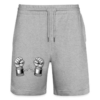 BE FREE [Black & White] - Stanley/Stella Trainer Unisex Organic Jogging Shorts - heather grey - Front - Nik (191cm) & Marisol (170cm)