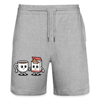 Coffee and Cigarettes  - Funny Balkan Breakfast  - Stanley/Stella Trainer Unisex Organic Jogging Shorts - heather grey - Front - Nik (191cm) & Marisol (170cm)