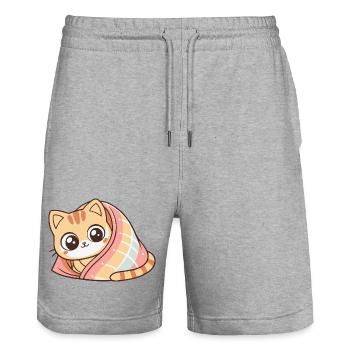 Chaton couvert enveloppé mignon - Short de jogging bio TRAINER Stanley/Stella unisexe - gris chiné - Devant - Nik (191cm) & Marisol (170cm)