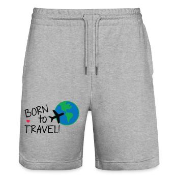 Born to Travel Globe - Stanley/Stella Trainer Unisex Organic Jogging Shorts - heather grey - Front - Nik (191cm) & Marisol (170cm)