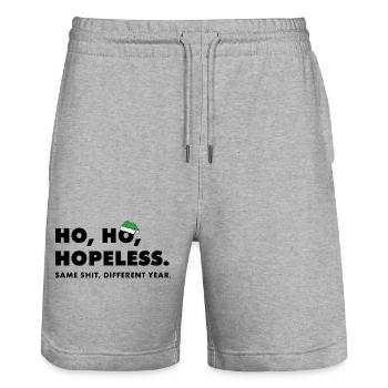Anti-Weihnachts-Statement: Ugly Christmas Humor - Stanley/Stella Unisex Bio Joggingshorts Trainer  - Grau meliert - Vorne - Nik (191cm) & Marisol (170cm)