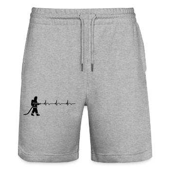 Firefighter Fire Brigade ECG Heartbeat - Stanley/Stella Trainer Unisex Organic Jogging Shorts - heather grey - Front - Nik (191cm) & Marisol (170cm)
