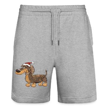 Funny Christmas Dachshund with Hat - Stanley/Stella Trainer Unisex Organic Jogging Shorts - heather grey - Front - Nik (191cm) & Marisol (170cm)