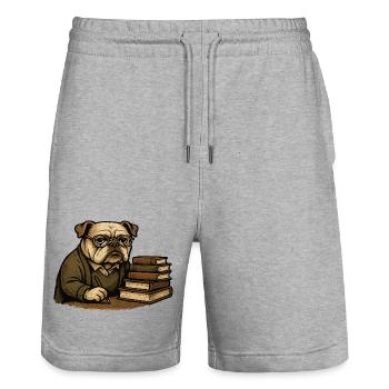 Bulldoggen-Autor mit Büchern Wissenschaftlicher Karikaturkunst - Stanley/Stella Unisex Bio Joggingshorts Trainer  - Grau meliert - Vorne - Nik (191cm) & Marisol (170cm)