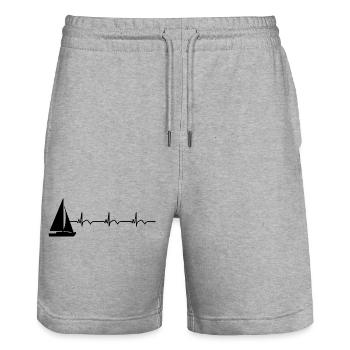 Segelboot Segeln EKG Herzschlag - Stanley/Stella Unisex Bio Joggingshorts Trainer  - Grau meliert - Vorne - Nik (191cm) & Marisol (170cm)
