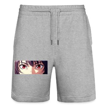 Anime Eyes Red Intense Look Manga Fan - Stanley/Stella Trainer Unisex Organic Jogging Shorts - heather grey - Front - Nik (191cm) & Marisol (170cm)