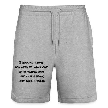 Motivational saying in English - Stanley/Stella Trainer Unisex Organic Jogging Shorts - heather grey - Front - Nik (191cm) & Marisol (170cm)