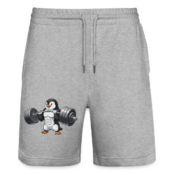 Pinguin Stark Training Workout Hantel Gewichtheber - Stanley/Stella Unisex Bio Joggingshorts Trainer  - Grau meliert - Vorne - Nik (191cm) & Marisol (170cm)