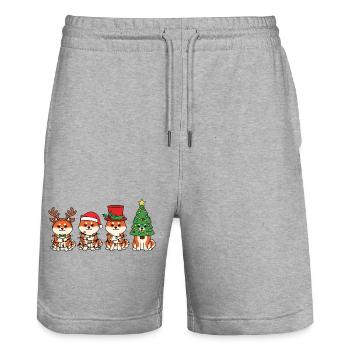 Lumières de Noël Shiba Inu Santa Claus - Short de jogging bio TRAINER Stanley/Stella unisexe - gris chiné - Devant - Nik (191cm) & Marisol (170cm)