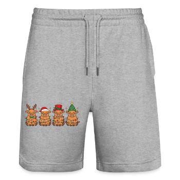 Highland Cattle Santa Claus Christmas Lights - Stanley/Stella Trainer Unisex Organic Jogging Shorts - heather grey - Front - Nik (191cm) & Marisol (170cm)