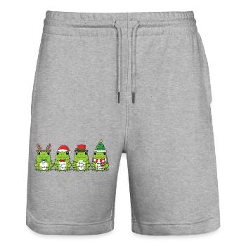 Lumières de Noël Père Noël grenouille - Short de jogging bio TRAINER Stanley/Stella unisexe - gris chiné - Devant - Nik (191cm) & Marisol (170cm)