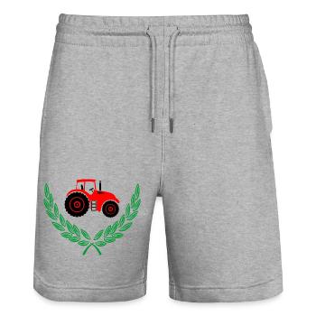 Roter Traktor im Lorbeerkranz - Stanley/Stella Unisex Bio Joggingshorts Trainer  - Grau meliert - Vorne - Nik (191cm) & Marisol (170cm)