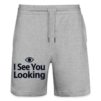 I See You Looking Statement Spruch - Stanley/Stella Unisex Bio Joggingshorts Trainer  - Grau meliert - Vorne - Nik (191cm) & Marisol (170cm)