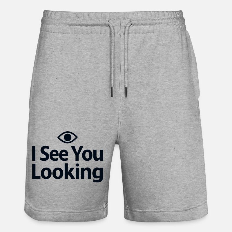 I See You Looking Statement Spruch - Stanley/Stella Unisex Bio Joggingshorts Trainer  - Grau meliert