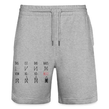 Voici la maison de Saint Nicolas | Erreurs absurdes - Short de jogging bio TRAINER Stanley/Stella unisexe - gris chiné - Devant - Nik (191cm) & Marisol (170cm)