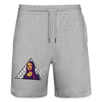 Mona Lisa (La Joconde) in der Glaspyramide - Stanley/Stella Unisex Bio Joggingshorts Trainer  - Grau meliert - Vorne - Nik (191cm) & Marisol (170cm)